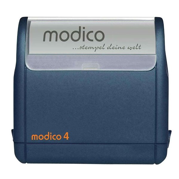 Stempel modico 4 Zeilen - m4-ZIV Logo-Gehäuse blau