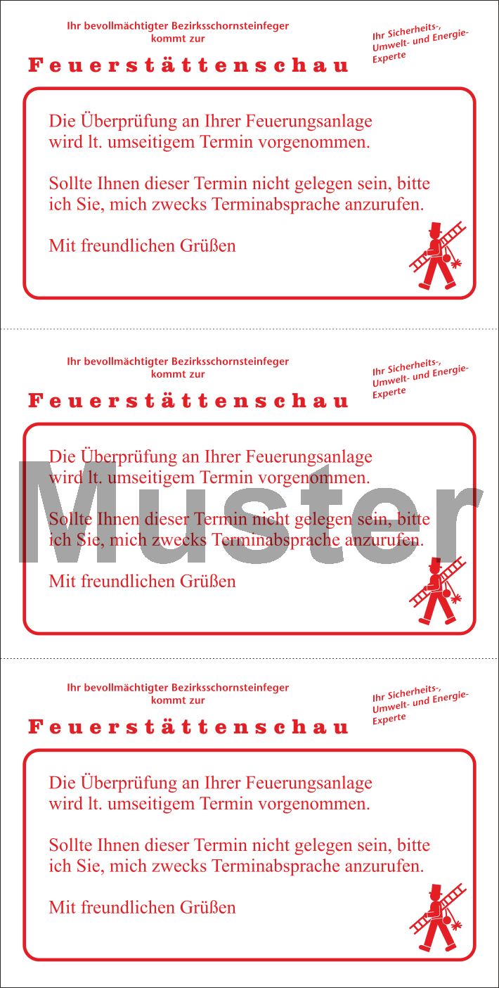 Postkarte "Benachrichtigung Feuerstättenschau