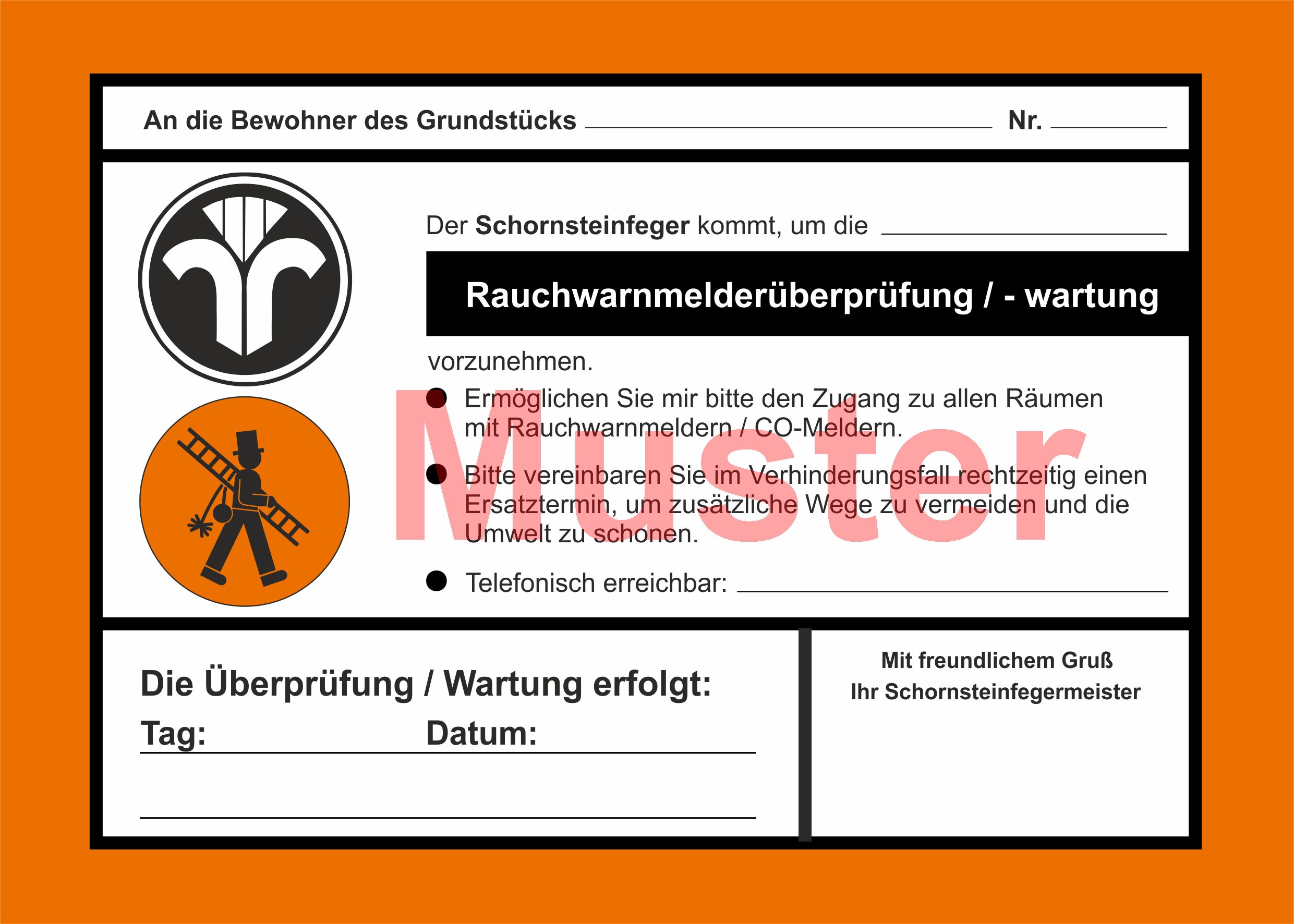 Anmeldezettel orange "Rauchmelder" ohne Eindruck