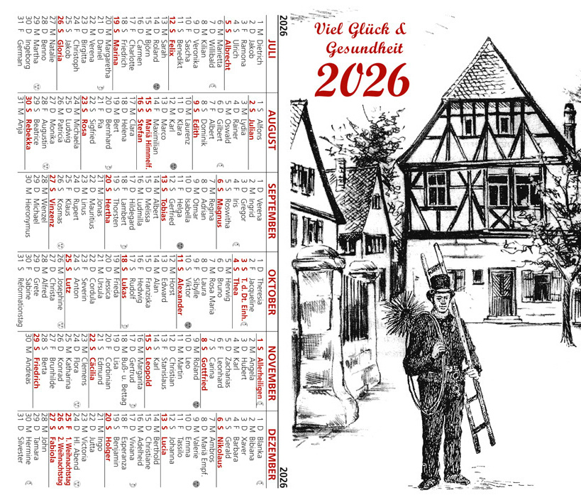 KD Schornsteinfeger-Kalender "2026" - 100 Stück Faltkalender mit Kundendruck