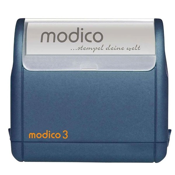 Stempel modico 3 Zeilen - m3-Eigenes Logo-Gehäuse blau