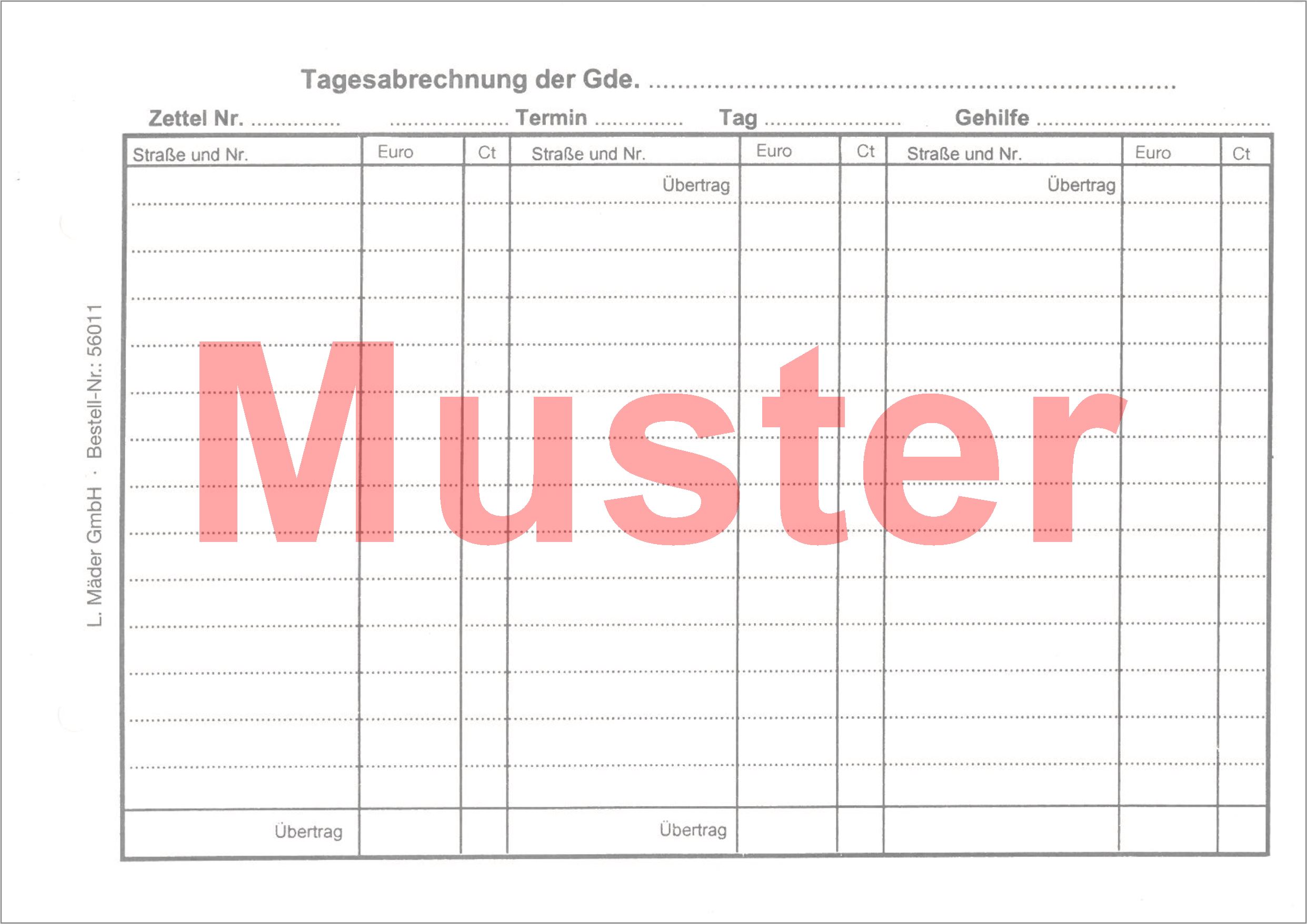 Abrechnungszettel  Querformat