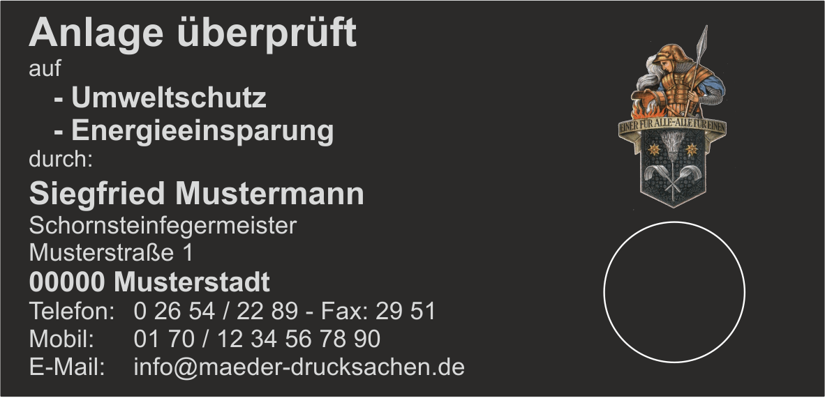 KD Haftetiketten "Anlage überprüft", farbiges Logo, PET Folie schwarz