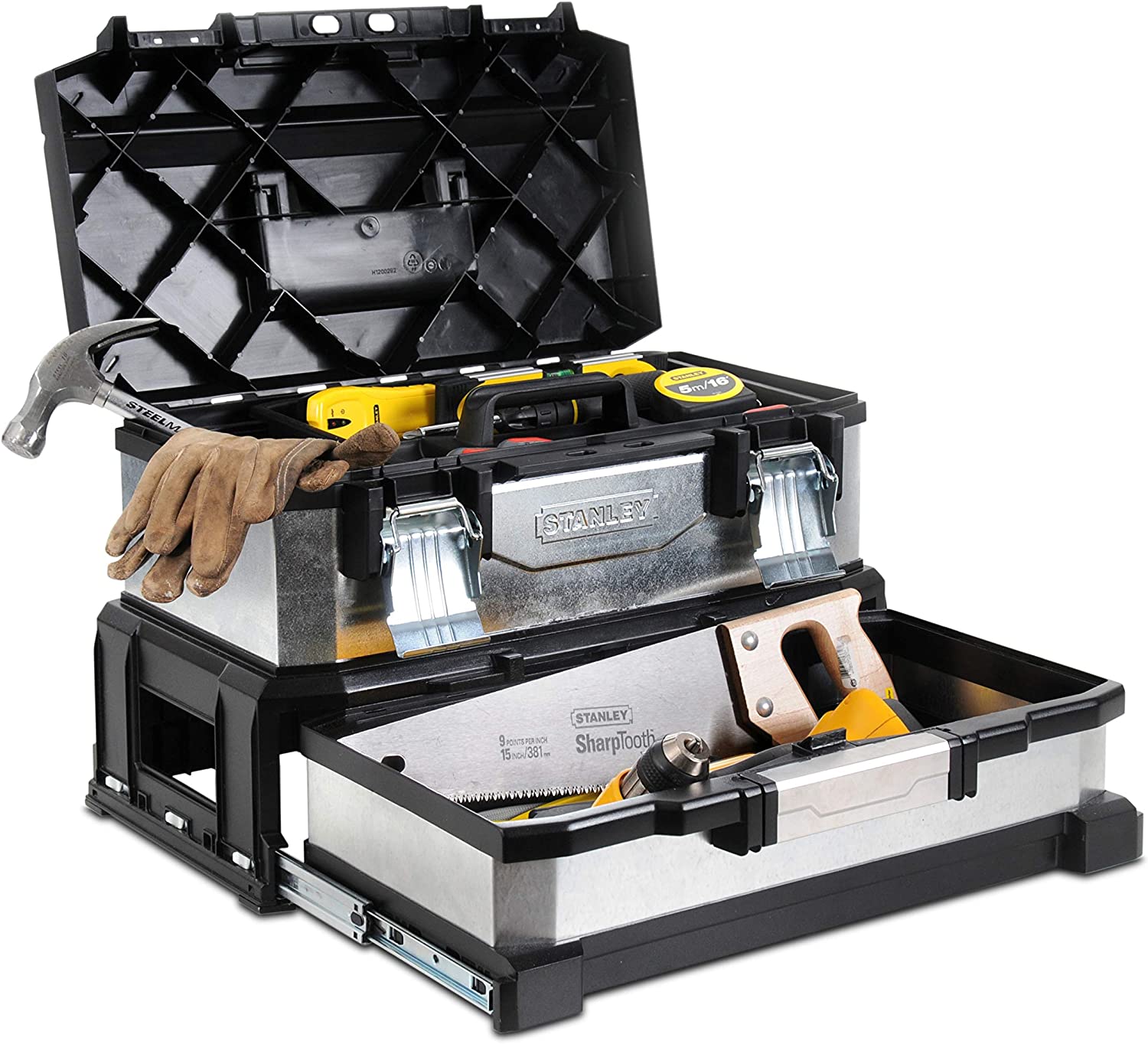 Werkzeugbox Metall-Kunststoff, mit integrierter Schublade (galvanisiert)