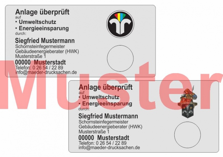KD Haftetiketten "Anlage überprüft" PET Folie, farbiges Logo