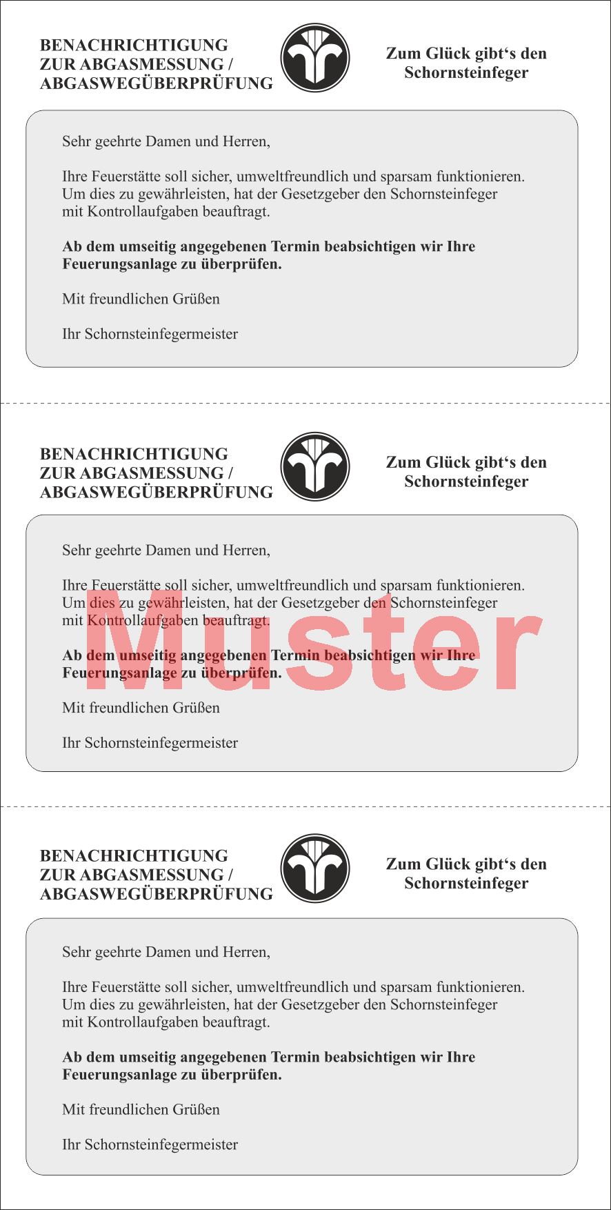 Postkarte "Benachrichtigung" Zur Abgasmessg.