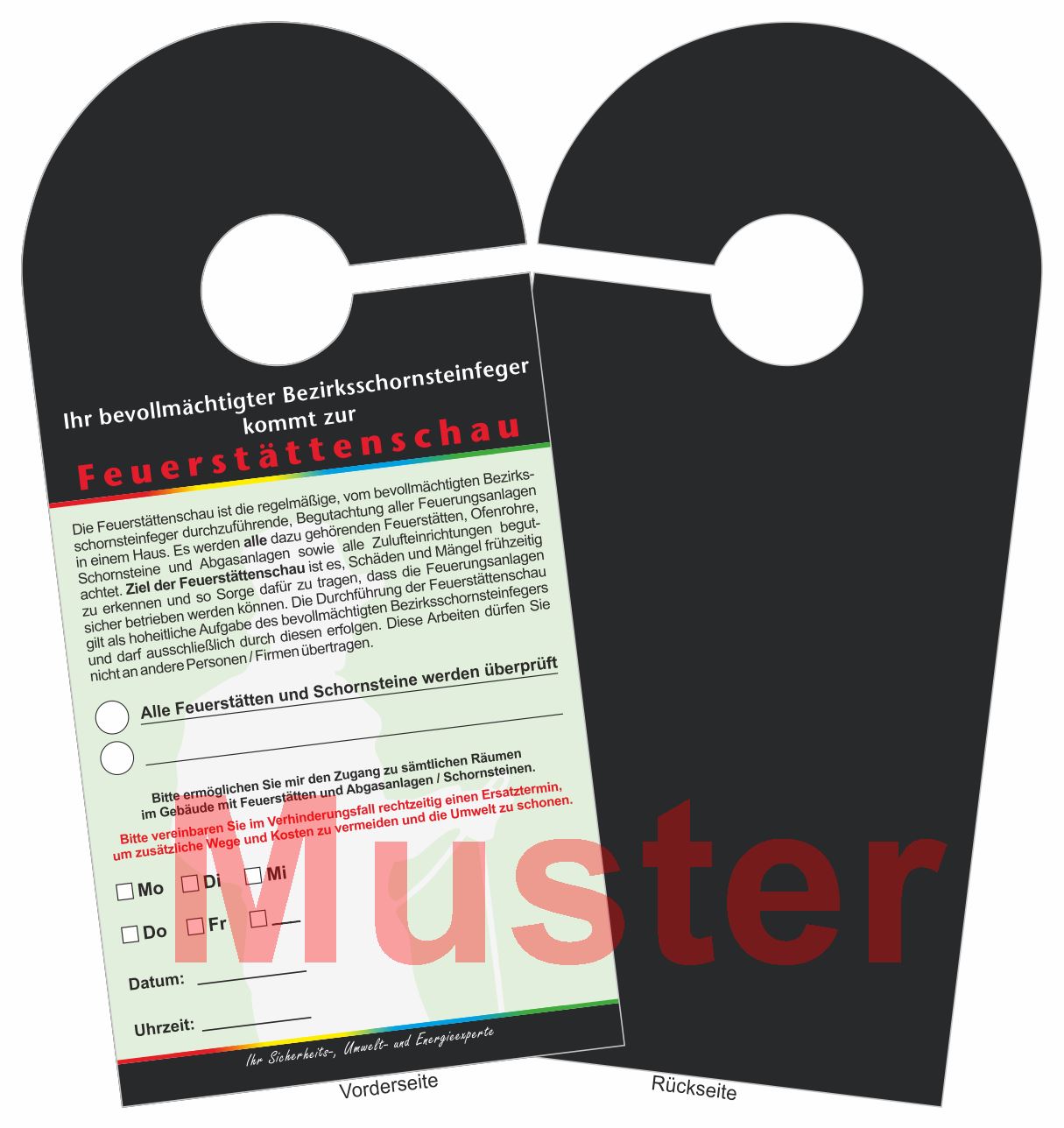 Türanhänger Ansagezettel, "Feuerstättenschau" 100 Stück