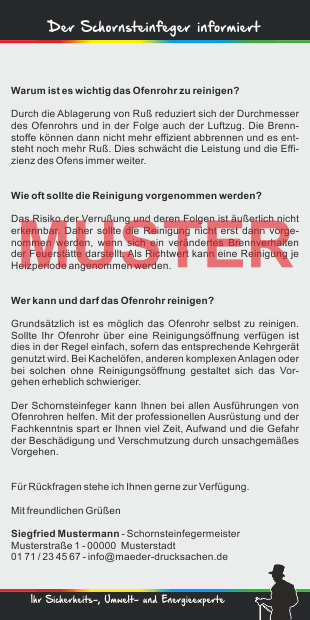 Kompakt-Flyer, 100 Stück "Ofenrohrreinigung" mit Firmeneindruck