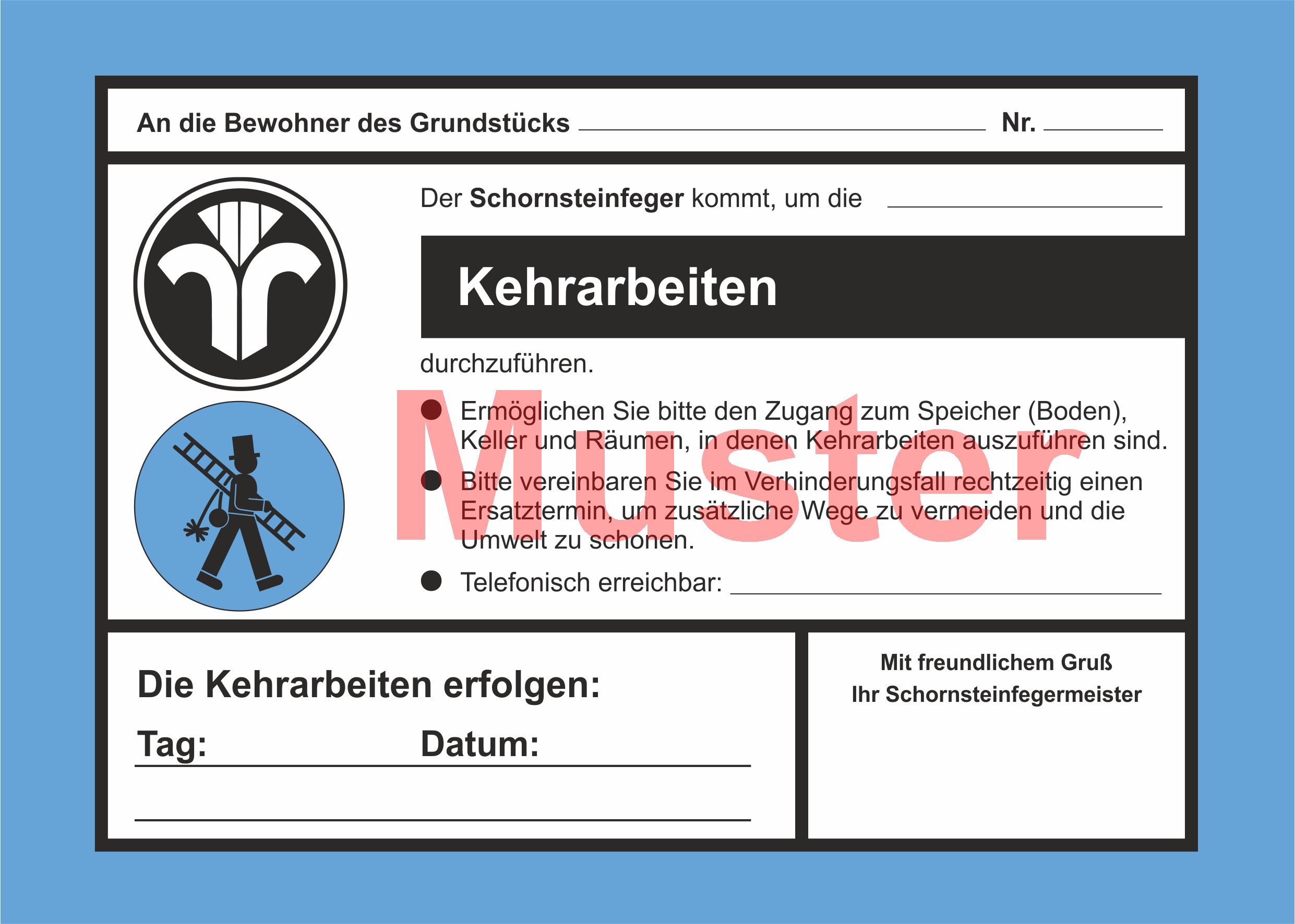 AZ 2-farbig "Kehrarbeiten" - DIN A5, ohne Firmeneindruck