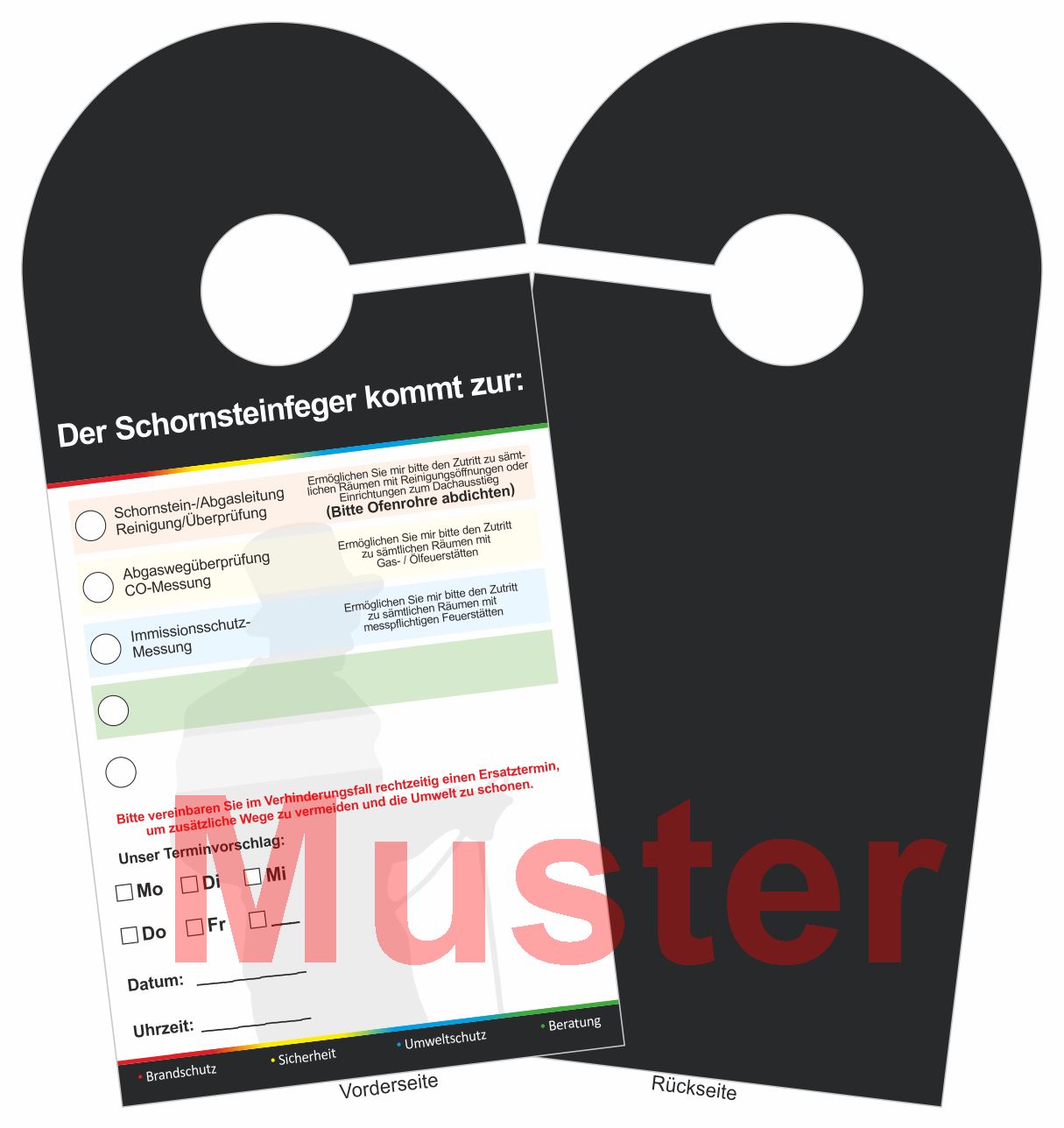 Türanhänger Ansagezettel, "Ihr Schornsteinfeger kommt.." 100 Stück