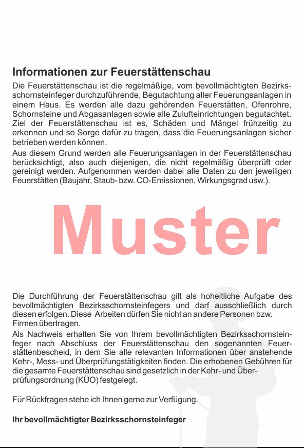 Ansagezettel "Feuerstättenschau" mit 2-facher Streifengummierung